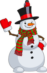 Cute snowman with a bird