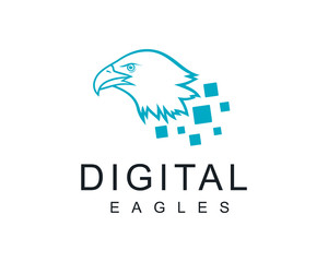 Simple Line Art Digital Bird Eagle Head Illustration Vector Logo Animal