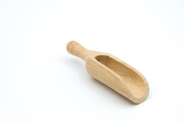 Empty wooden scoop isolated on white background.