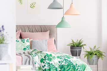 Stone flowerpots in bedroom
