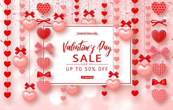 Valentines day sale banner. Beautiful Background with Hearts. Vector illustration for website , posters, email and newsletter designs, ads, coupons, promotional material