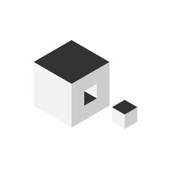 Solution design element concept. Block of 3D cubes with last piece outside. Vector illustration.