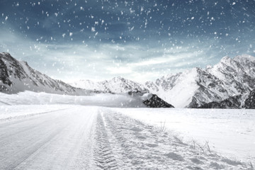 road of winter time and free space 