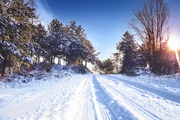 road of winter time and free space 