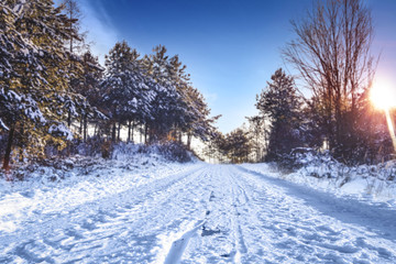 road of winter time and free space 