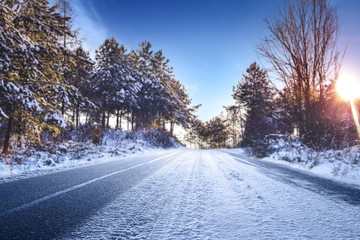 road of winter time and free space 