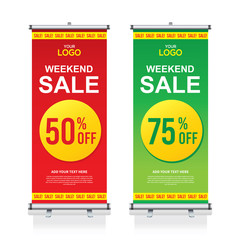 Roll up sale banner design template, abstract background, pull up design, modern x-banner, rectangle size.