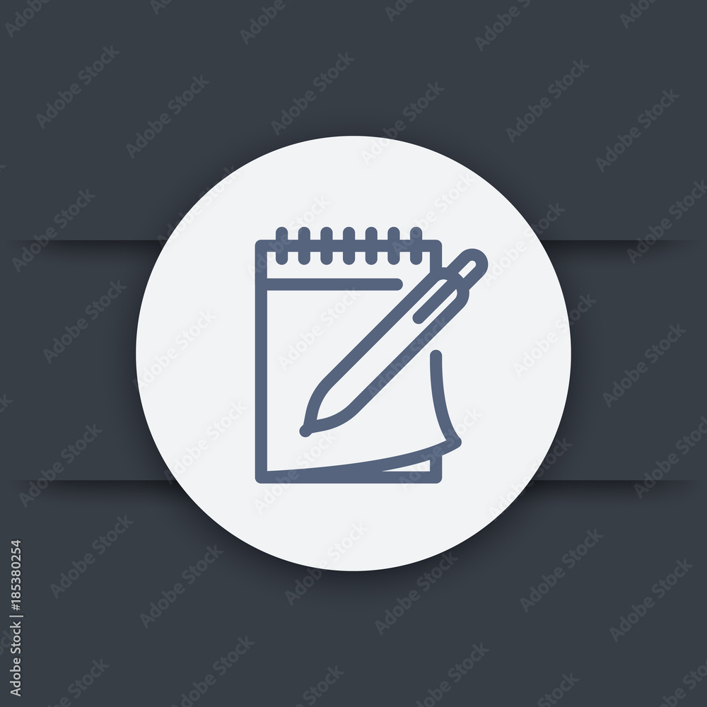 Poster notebook and pen line icon, vector symbol