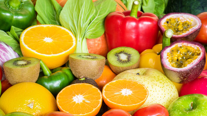 Different fresh fruits and vegetables for eating healthy and dieting