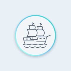 Fototapeta na wymiar sailing vessel, ship, sailboat line icon