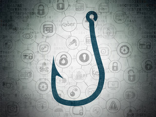 Security concept: Fishing Hook on Digital Data Paper background