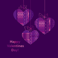 Modern luxury Valentines Day abstract illustration. Festive violet abstract vector with hearts for cards, banner, posters, header, surface design