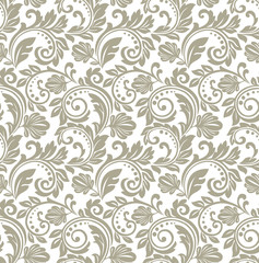 Floral grey pattern. Wallpaper baroque, damask. Seamless vector background. Graphic modern pattern..