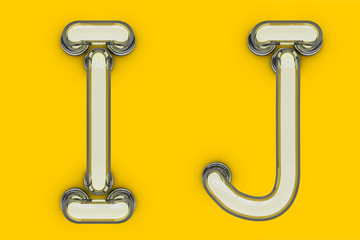 Neon tube letter on yellow background. 3D