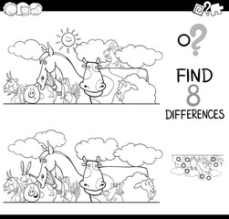 differences with farm animals color book