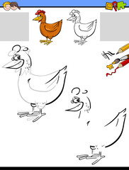 drawing and coloring worksheet with chicken
