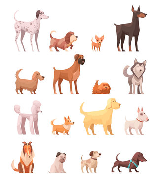 Dog Breeds Retro Cartoon Icons Collection 