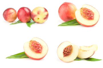 Set of fresh peaches fruits on a background