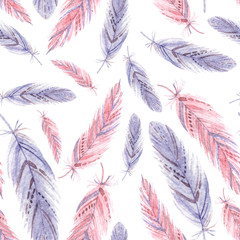 Watercolor pattern of pink and violet feather