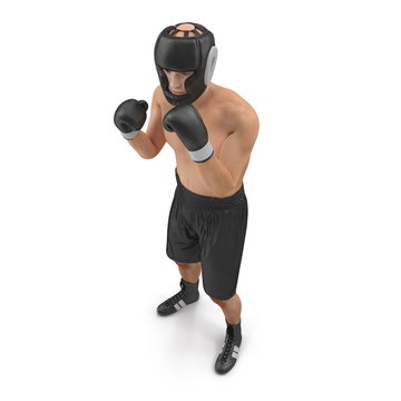 Full body young boxer man over white. 3D illustration