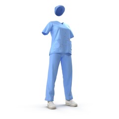 Blue surgeon woman dress isolated on white. 3D illustration