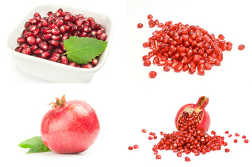 Set of pomegranates close-up isolated on white background