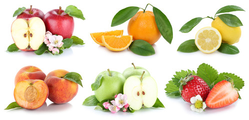 Früchte Apfel Orange Äpfel Orangen Erdbeere frische Frucht Collage Freisteller freigestellt isoliert