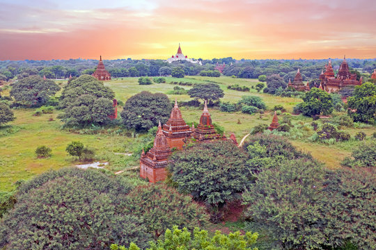 Ancient pagodes in the countryside from Bagan in Myanmar, Asia