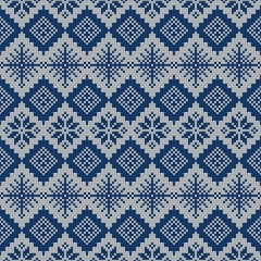 Knitted scandinavian pattern with snowflakes. Vector.