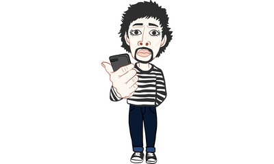 man in black strip t-shirt action vector, cartoon,