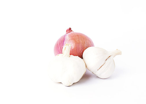 Garlic and Onios Isolated on white backgrounds