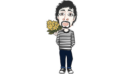 man in black strip t-shirt action vector, cartoon,