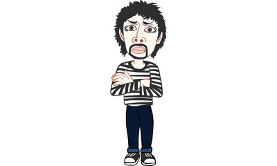 man in black strip t-shirt action vector, cartoon,