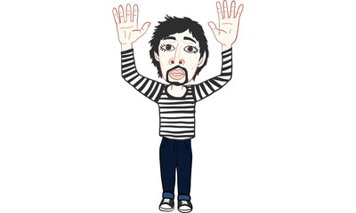 man in black strip t-shirt action vector, cartoon,