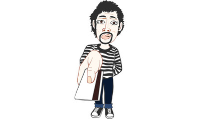 man in black strip t-shirt action vector, cartoon,