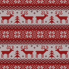 Fototapeta na wymiar Knitted scandinavian pattern with deers. Vector.