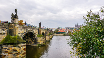 Charles Bridge crossing the Vltava River in Prague, Czech Republic