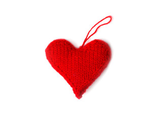 Knitted heart isolated on white background for Valentine's day