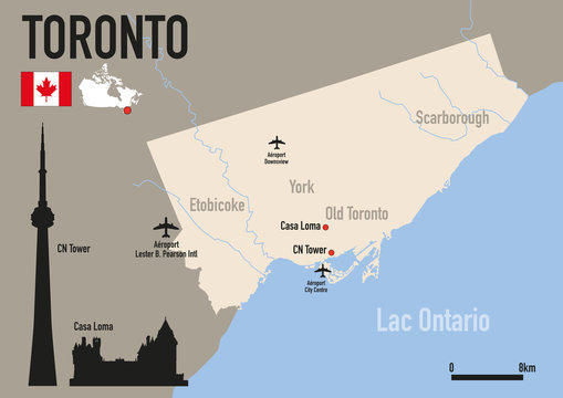 Toronto - plan de Toronto - Carte - ville - Canada -CN Tower - monument - voyage - tourisme