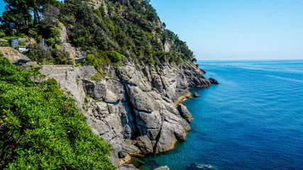 Fototapeta premium Vibrant blue ocean around Portofino, Italy
