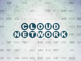 Cloud technology concept: Painted blue text Cloud Network on Digital Data Paper background with Hexadecimal Code
