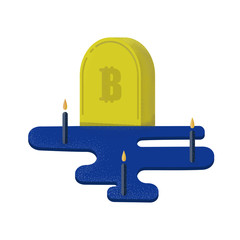 concept of the collapse of bitcoin, a grave stone with the sign of bitcoin. illustration of flat design