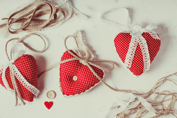 Red polka dot textile hearts