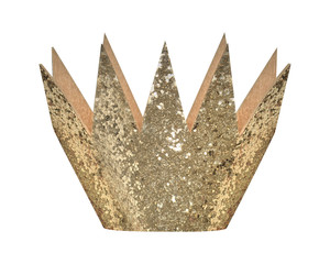 Gold glitter birthday crown isolated white