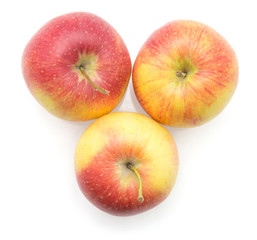 Three apples (Evelina variety) isolated on white background top view.