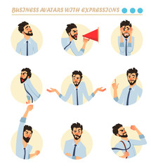 Business avatars set . Different expression of office character. Business icons set