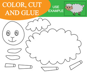 Color, cut and glue to create the image of sheep (animal). Educational game for children.