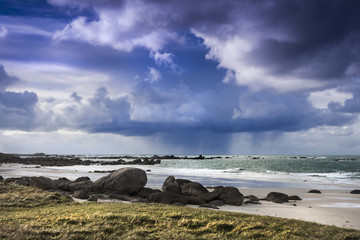 Rain and storm approaching coastline in Guisseny, Brittany, France