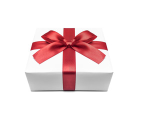 Gift box with red ribbon bow