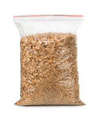 Plastic bag of wooden chips